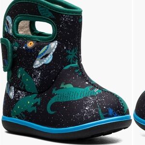 Bogs Kids Space and Dinosaur Print Boots - Black and Teal